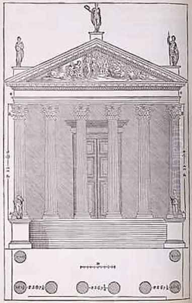 Elevation of the Temple of Castor and Pollux, illustration from a facsimile copy of I Quattro Libri dellArchitettura written by Palladio, originally published 1570 - view 1