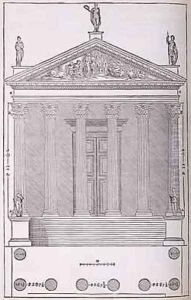 Elevation of the Temple of Castor and Pollux, illustration from a facsimile copy of I Quattro Libri dellArchitettura written by Palladio, originally published 1570 Elevation of the Temple of Castor and Pollux, illustration from a facsimile copy of I Quattro Libri dellArchitettura written by Palladio, originally published 1570