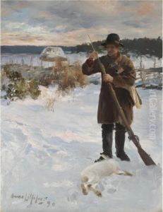 Vardshusarn, Allmogejagare I 
Snolandskap (vardshusarn, Peasant Hunter In Winter Landscape) by Bruno Andreas Liljefors