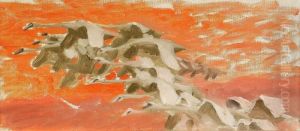 Strackande Svanar Mot Aftonhimmel by Bruno Andreas Liljefors
