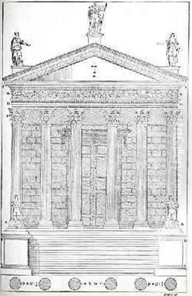 Elevation of the Temple of Nimes, illustration from a facsimile copy of I Quattro Libri dellArchitettura written by Palladio, originally published 1570 - view 1
