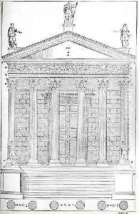Elevation of the Temple of Nimes, illustration from a facsimile copy of I Quattro Libri dellArchitettura written by Palladio, originally published 1570 Elevation of the Temple of Nimes, illustration from a facsimile copy of I Quattro Libri dellArchitettura written by Palladio, originally published 1570