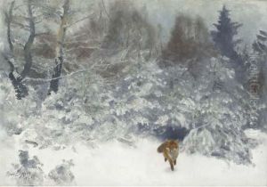 Fox In A Winter Landscape (rav I Vinterlandskap) by Bruno Andreas Liljefors