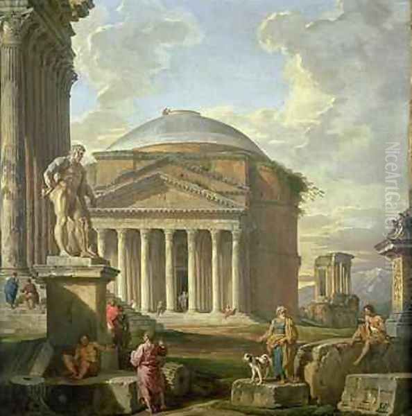 View of the Pantheon, the Farnese Hercules and other Roman Ruins - view 1