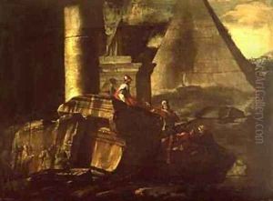 Roman Ruins with the Pyramid Tomb of Caius Cestius by Giovanni Paolo Panini