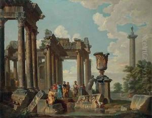 Diogenes throwing away his drinking cup by Giovanni Paolo Panini