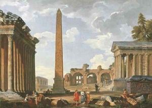 A Capriccio of classical ruins by Giovanni Paolo Panini