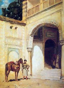Rider at the entrance of a house