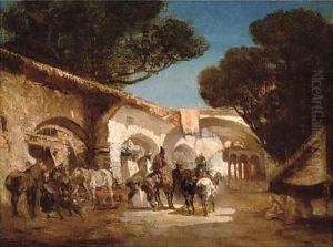 Saddling up at the stables, an Arab street