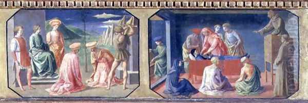 he Martyrdom of SS. Cosmas and Damian, St. Anthony of Padua finding the Miser's Heart; two panels of the predella of the Madonna and Child Enthroned by Filippo Lippi - view 1
