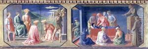 he Martyrdom of SS. Cosmas and Damian, St. Anthony of Padua finding the Miser's Heart; two panels of the predella of the Madonna and Child Enthroned by Filippo Lippi by Pesellino