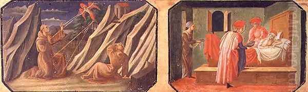 St. Francis of Assisi receiving the stigmata, SS. Cosmas and Damian healing a sick man; copies of original panels forming part of the Predella to the Madonna and Child Enthroned by Filippo Lippi - view 1