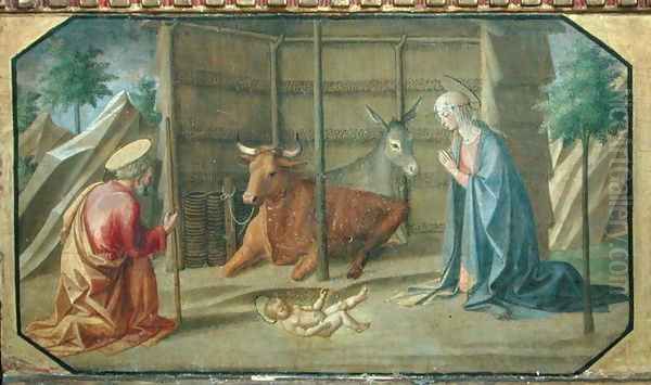 The Nativity, detail of the predella panel from the Madonna and Child Enthroned by Filippo Lippi - view 1