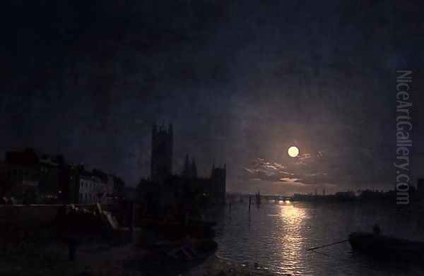 A View of the Thames, London, with the Houses of Parliament on the left and Lambeth Palace on the right, c.1860 - view 1