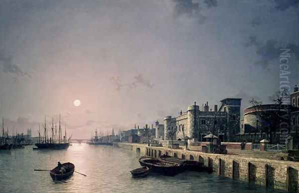 Tower of London and the Thames in moonlight - view 1