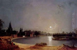 The Thames At Moonlight, Twickenham by Henry Pether