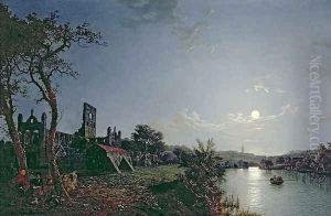 Morning with a View of Kirkstall Abbey by Henry Pether