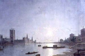 Westminster in Moonlight, c.1850 by Henry Pether