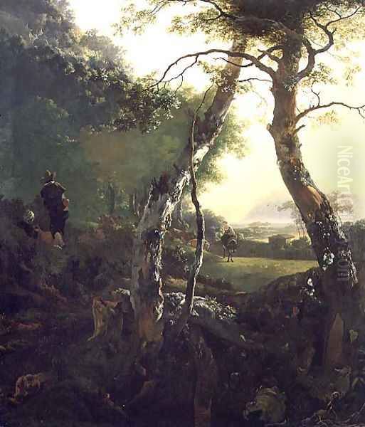 An Italian Wooded Landscape with Figures and Cattle - view 1