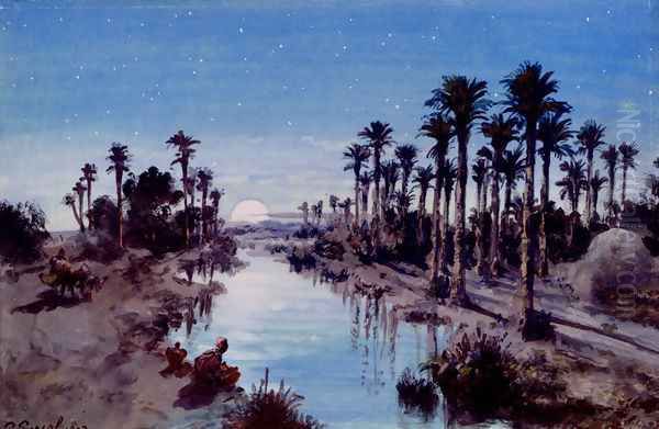 An oasis at night - view 1
