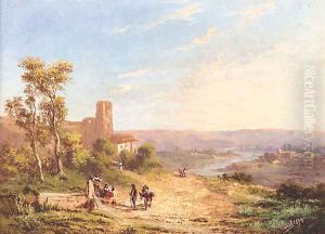 Figures resting beside a Stream in a Mediterranean Landscape by Paul Pascal