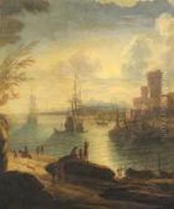 Moonlit Harbour Scene by Johannes Lingelbach