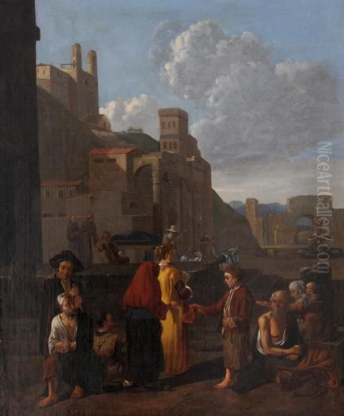 Veduta Fantasiosa Di Roma Con 
Figure Sullo Sfondo Di Trinita Dei Monti E Della Fontana Del Tritone - view 1