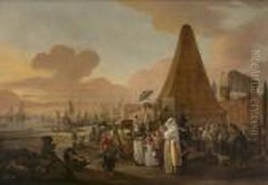 Marchands Ambulants, Charlatans Et Promeneurs Devant Une Scene Portuaire by Johannes Lingelbach