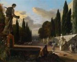 Eine Elegante Gesellschaft Im Park Wohl Dervilla D'este In Tivoli by Johannes Lingelbach