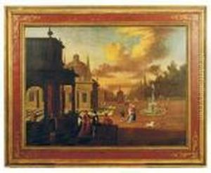 Elegant Figures On The Terrace Of A Mansion