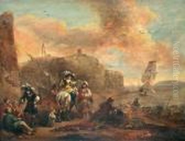 Hans Efterfoljd, Orientaliska Kopman Och Elegant Sallskap I Sydlandsk Hamn - view 1