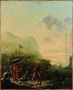 Scene De Port Italien Anime De Personnages Orientaux by Johannes Lingelbach