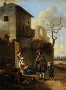 Suonatore Ambulante Nella Campagna Romana by Johannes Lingelbach