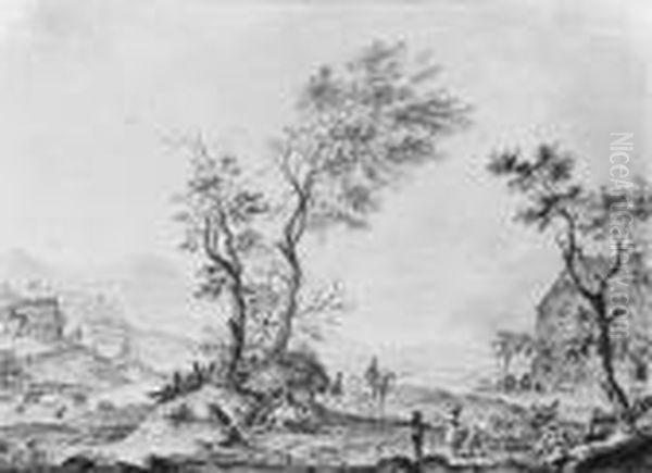 Weite Landschaft Mit Reitern Und Bauerlicher Staffage - view 1