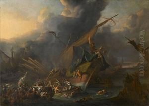 A Naval Battle Between Turks And Christians, Probably Lepanto