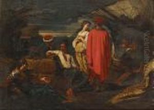 A Merchant With Stevedores On A Quayside With Moored Shipping Beyond