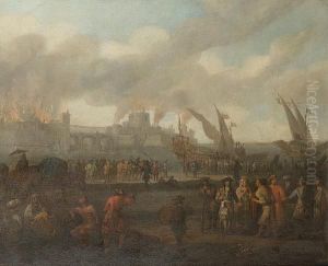 The Siege Of A Mediterranean Harbour Town by Johannes Lingelbach
