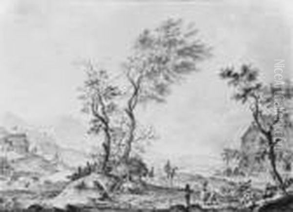 Weite Landschaft Mit Reitern Und Bauerlicher Staffage. - view 1