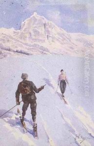 Skiers on Mt. Rose, Switzerland by Carlo Pellegrini
