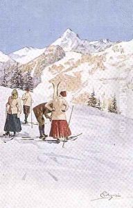 Skiers pausing on the Slopes by Carlo Pellegrini