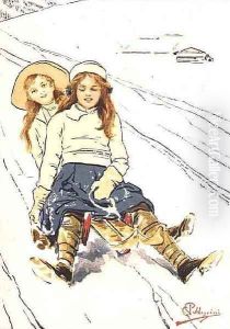 Two Girls Tobogganing