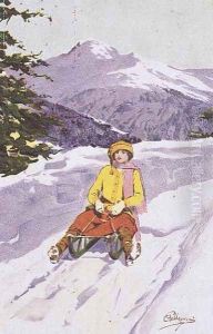 Young Woman Tobogganing Young Woman Tobogganing