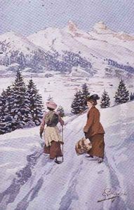 Two women walking in the snow near Tour dAi
