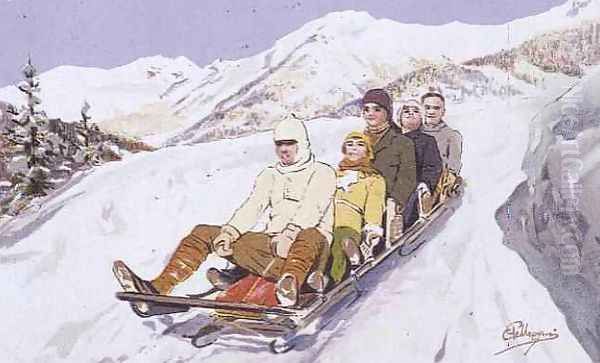 Tobogganers at Davos, Switzerland - view 1