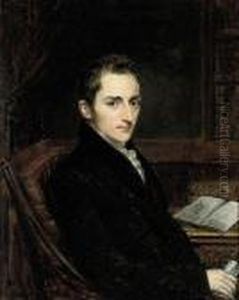 Portrait Of Dr Robert Gooch 
(1784-1830), Half-length, In A Blackcoat Holding A Book In His Hand by John Linnell