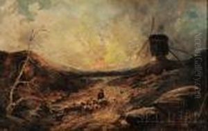 Sunset Landscape With Windmill by John Linnell