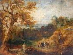 Travellers Encampment In Woodland by John Linnell