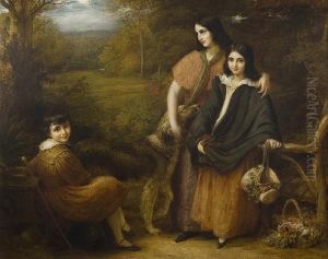Portrait Of Three Elder Children Of Robertclutterbuck by John Linnell