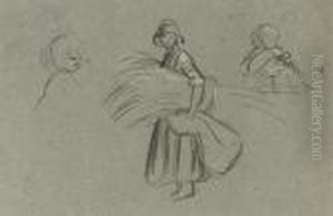 Study Of Figures Harvesting (illustrated); Study Of Clouds; And Study Of Birds by John Linnell