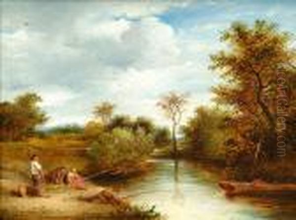Linnell, H.r.s.a., R.w.s. River Landscape With Anglers - view 1